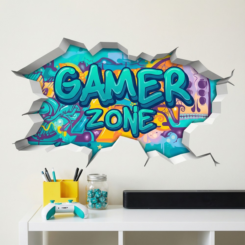 Vinilos Decorativos: Agujero de Muro Gamer Zone Graffiti