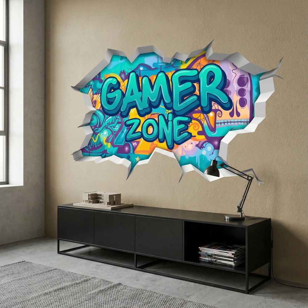 Vinilos Decorativos: Agujero de Muro Gamer Zone Graffiti