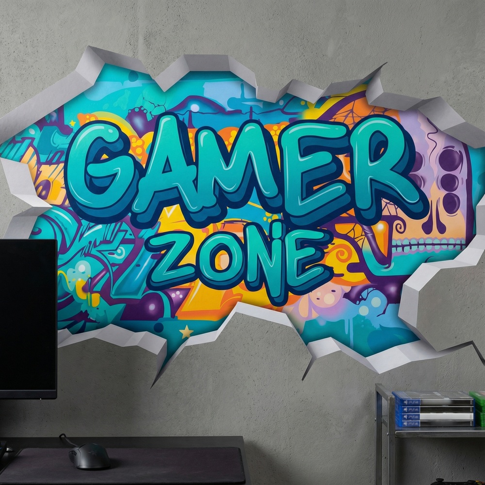 Vinilos Decorativos: Agujero de Muro Gamer Zone Graffiti
