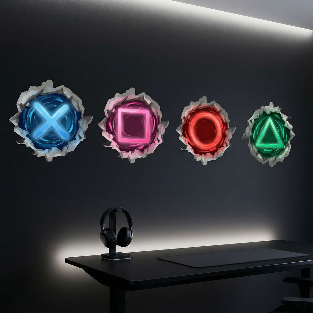 Vinilos Decorativos: Agujero de Muro S&iacute;mbolos Gamer Playstation