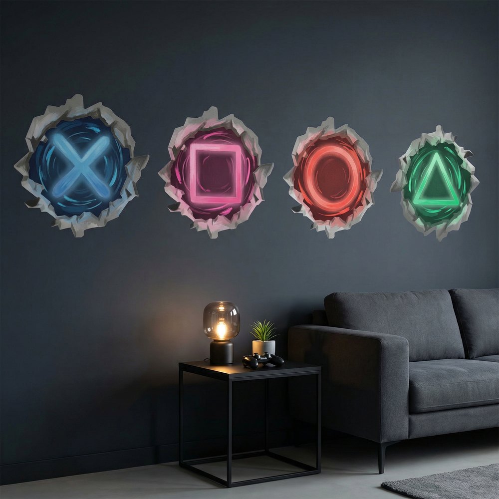 Vinilos Decorativos: Agujero de Muro S&iacute;mbolos Gamer Playstation