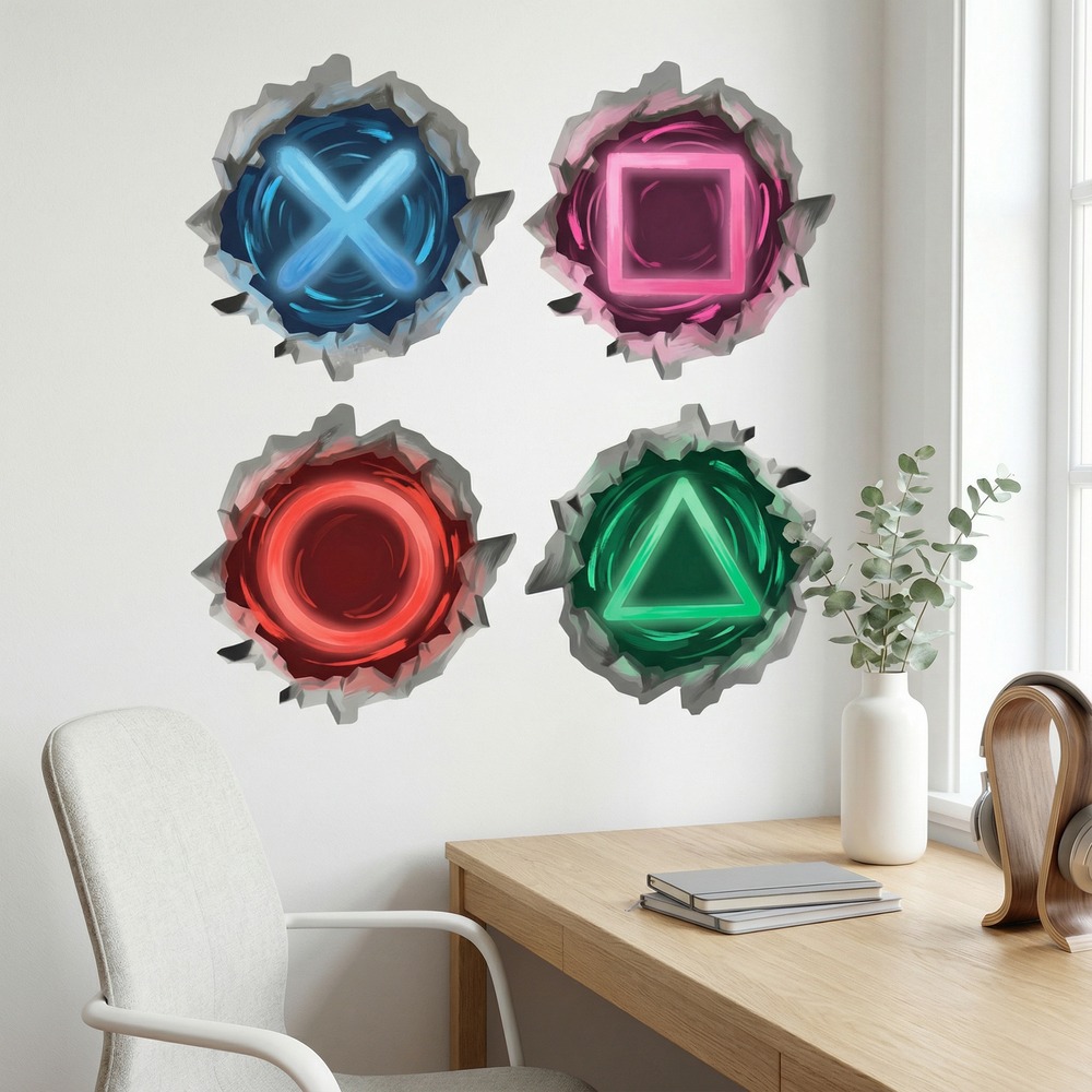 Vinilos Decorativos: Agujero de Muro S&iacute;mbolos Gamer Playstation