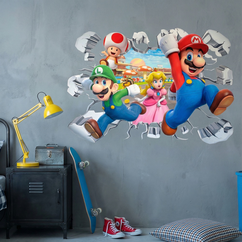 Vinilos Infantiles: Agujero de Muro Super Mario Personajes