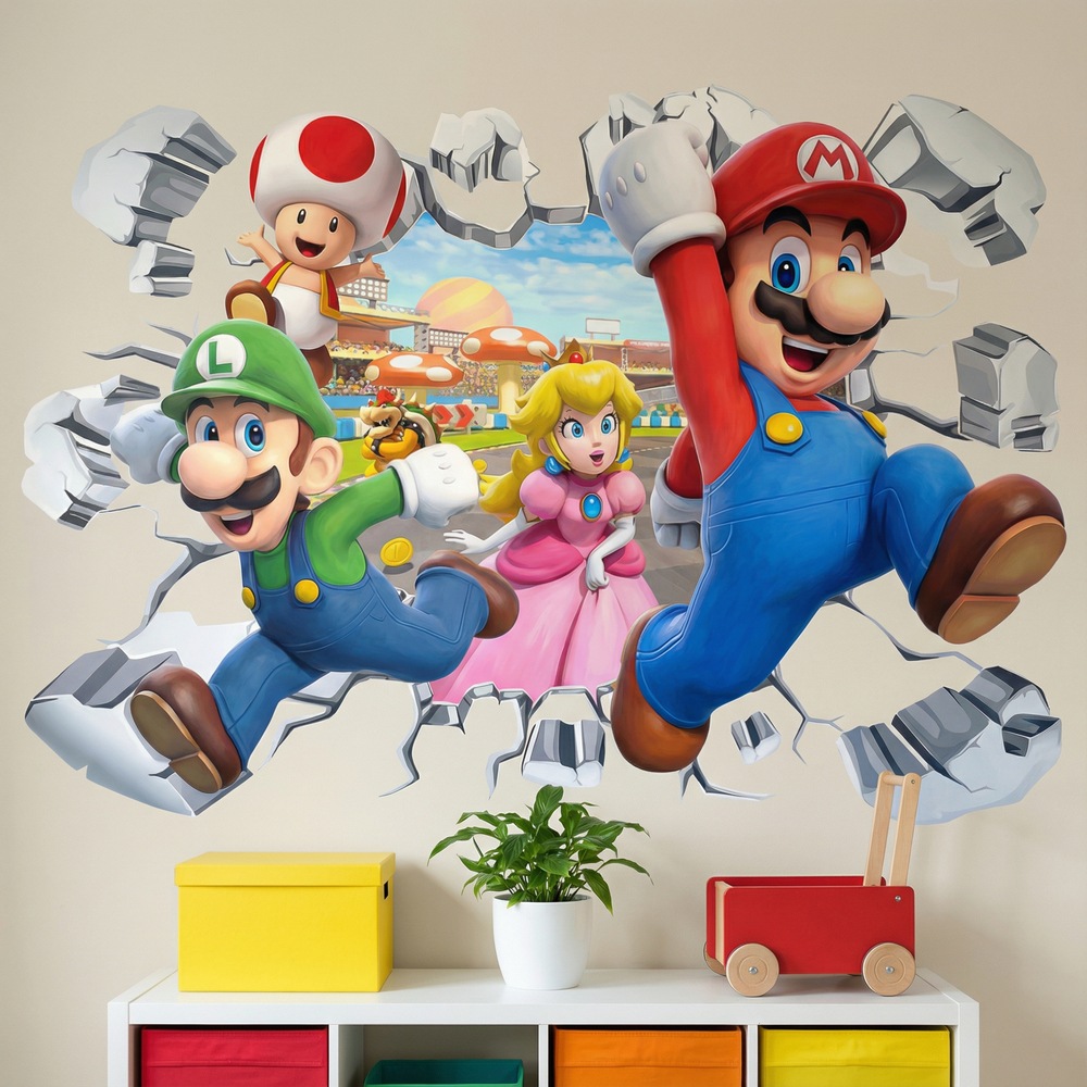 Vinilos Infantiles: Agujero de Muro Super Mario Personajes