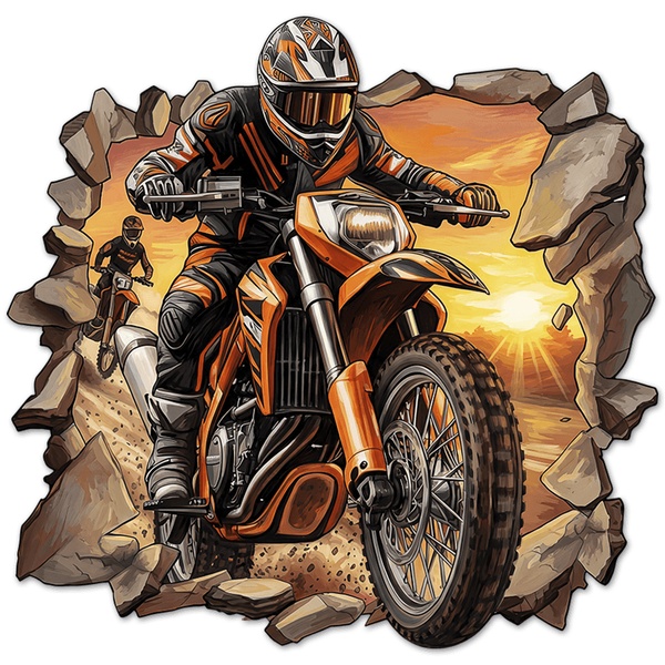 Vinilos Decorativos: Agujero de Muro Motocross Atardecer