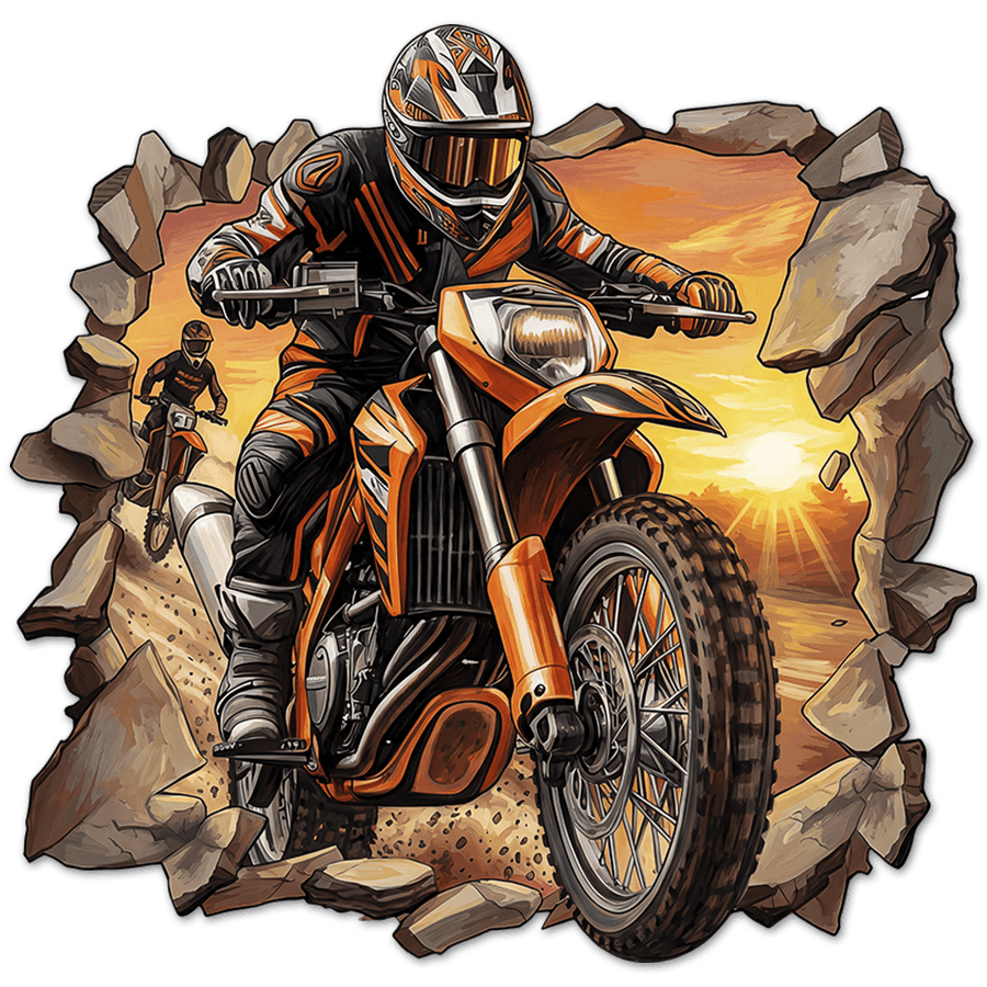 Vinilos Decorativos: Agujero de Muro Motocross Atardecer