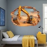 Vinilos Decorativos: Agujero de Muro Excavadora Obra 4