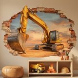 Vinilos Decorativos: Agujero de Muro Excavadora Obra 5