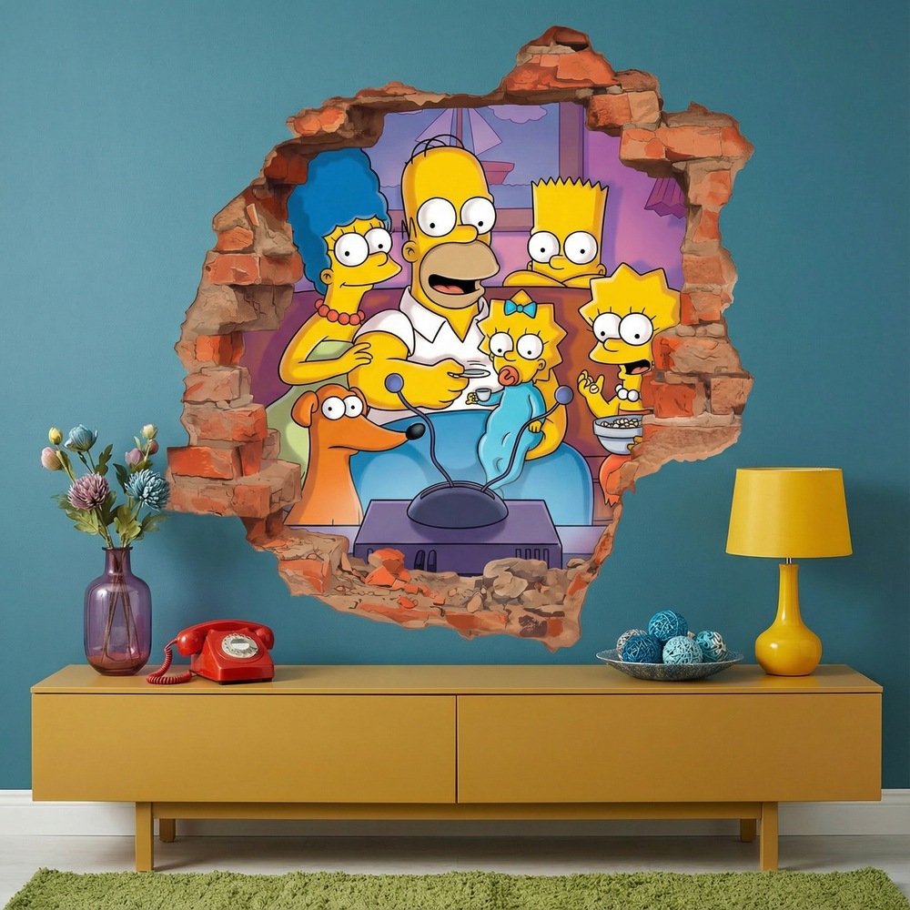 Vinilos Infantiles: Agujero de Muro Familia Simpson Sof&aacute;