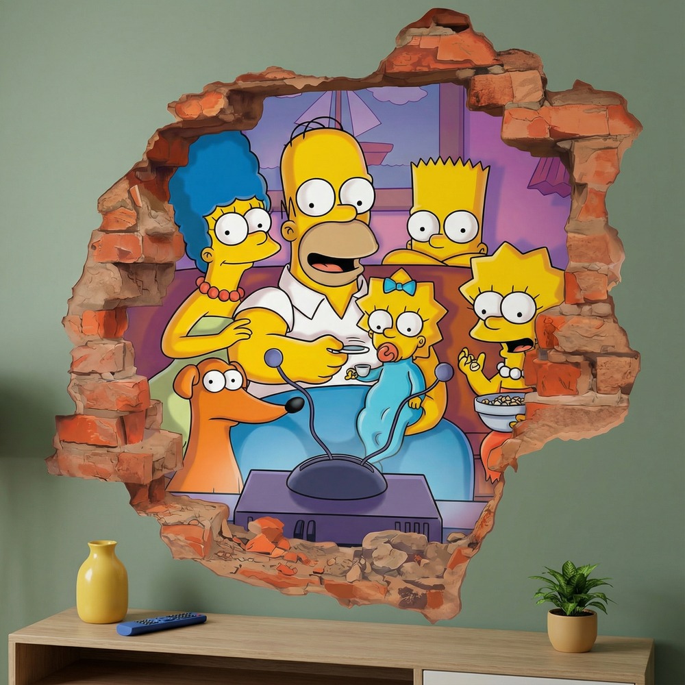 Vinilos Infantiles: Agujero de Muro Familia Simpson Sof&aacute;