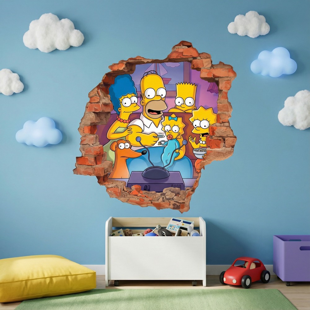 Vinilos Infantiles: Agujero de Muro Familia Simpson Sof&aacute;