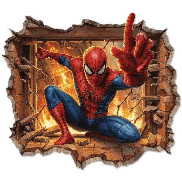 Vinilos Infantiles: Agujero de pared Spiderman Fuego