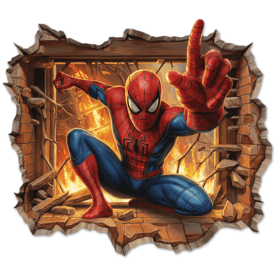 Vinilos Infantiles: Agujero de pared Spiderman Fuego