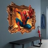 Vinilos Infantiles: Agujero de pared Spiderman Fuego 3