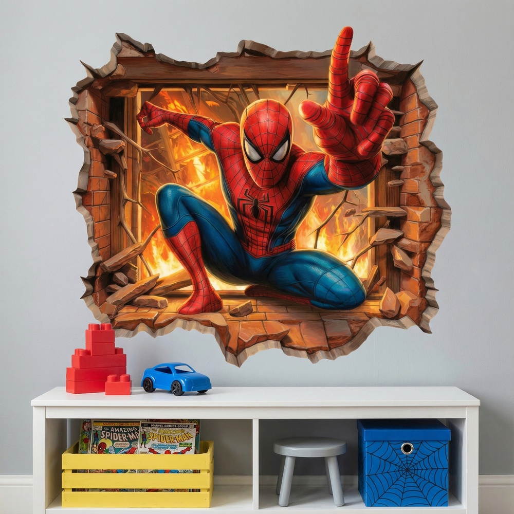 Vinilos Infantiles: Agujero de pared Spiderman Fuego