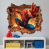 Vinilos Infantiles: Agujero de pared Spiderman Fuego 4