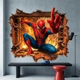 Vinilos Infantiles: Agujero de pared Spiderman Fuego 5