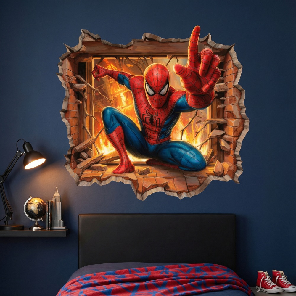 Vinilos Infantiles: Agujero de pared Spiderman Fuego