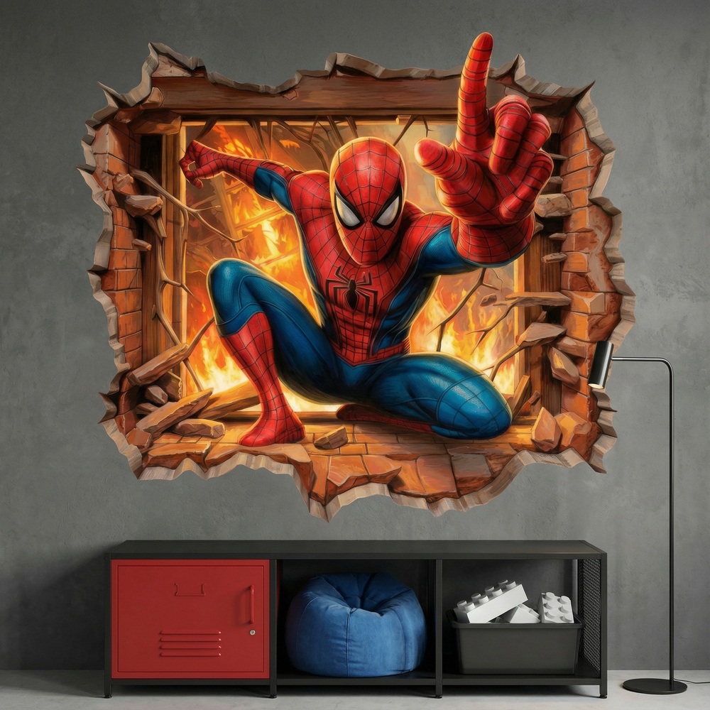 Vinilos Infantiles: Agujero de pared Spiderman Fuego