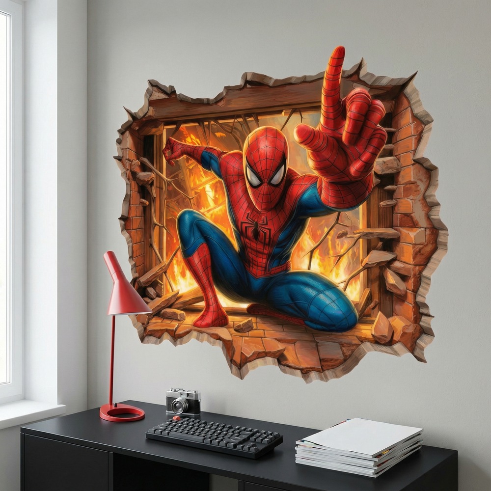 Vinilos Infantiles: Agujero de pared Spiderman Fuego