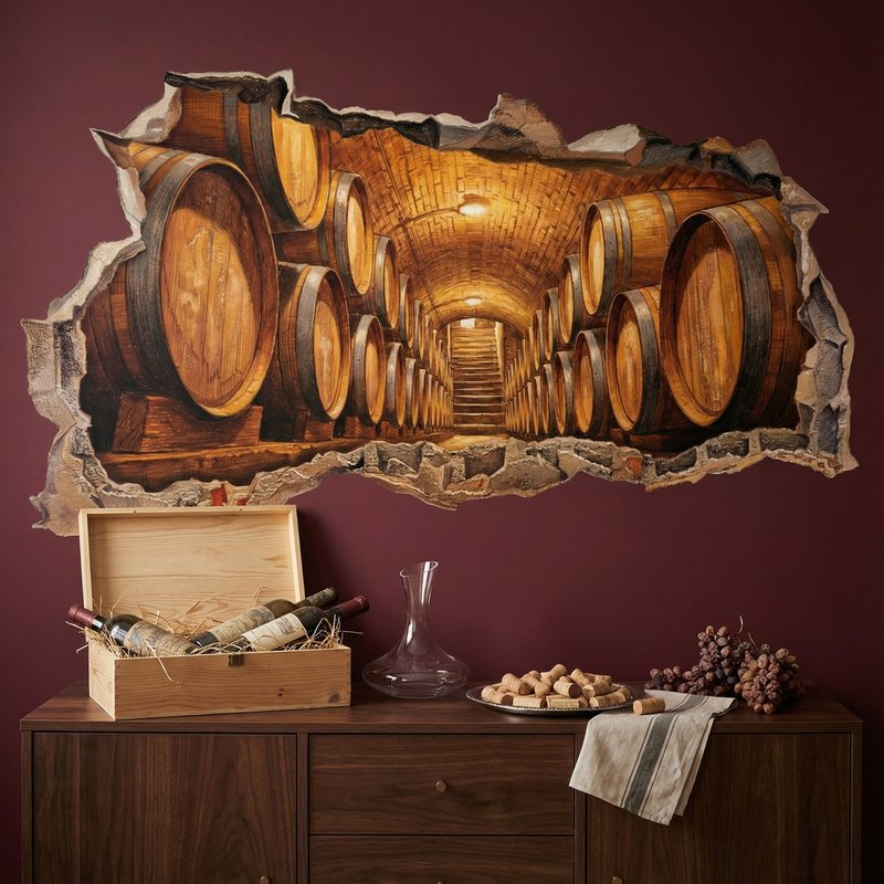 Vinilos Decorativos: Agujero de Muro Bodega de Vino con Barricas