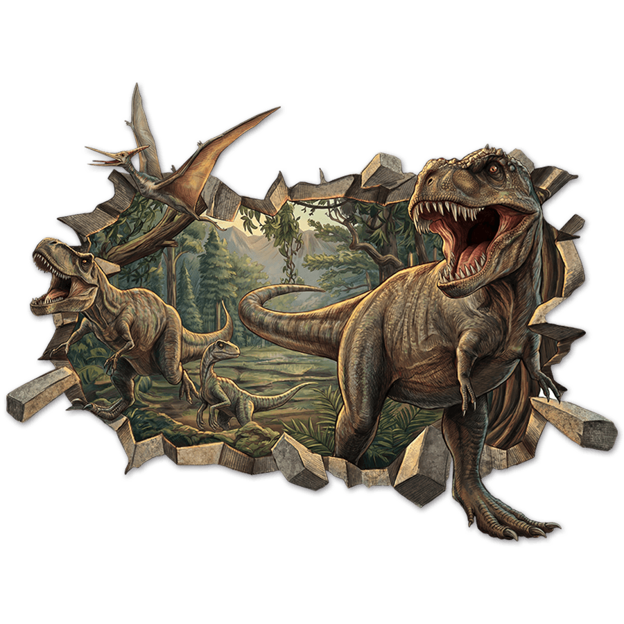 Vinilos Infantiles: Agujero de pared Dinosaurios Salvajes