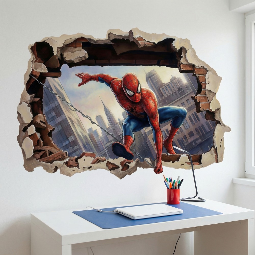 Vinilos Infantiles: Agujero de pared Spiderman Acci&oacute;n
