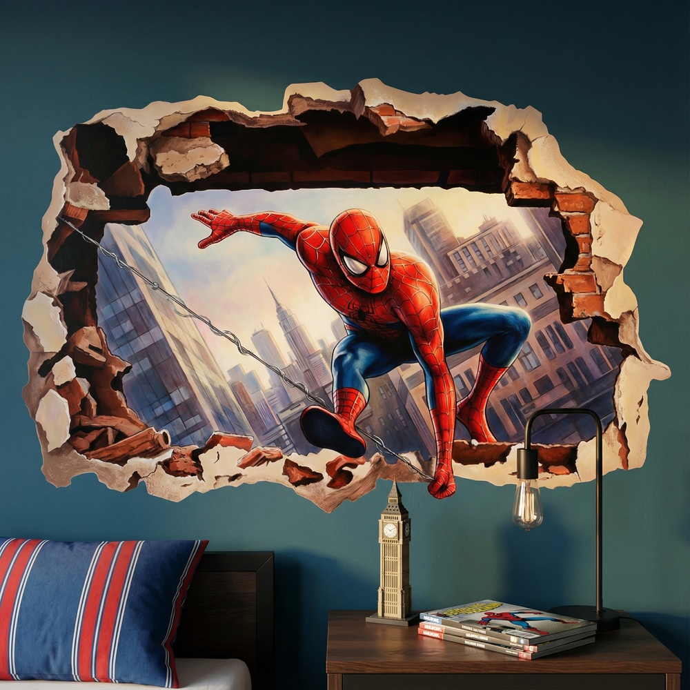 Vinilos Infantiles: Agujero de pared Spiderman Acci&oacute;n