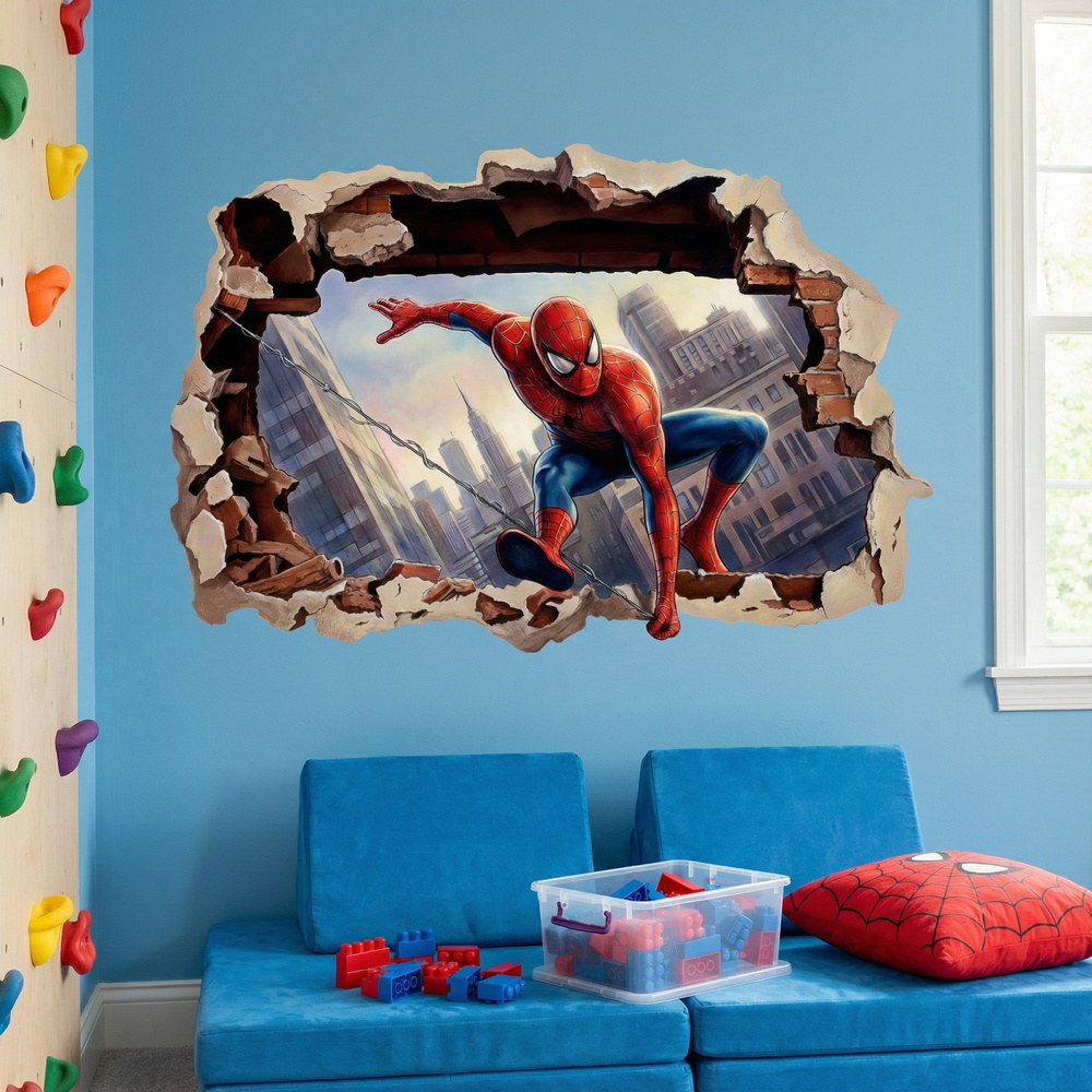 Vinilos Infantiles: Agujero de pared Spiderman Acci&oacute;n