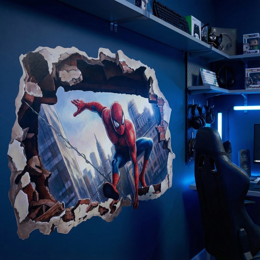 Vinilos Infantiles: Agujero de pared Spiderman Acci&oacute;n