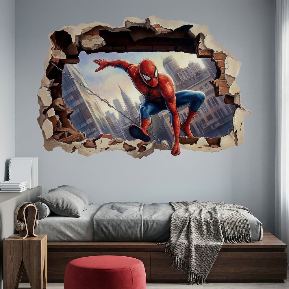 Vinilos Infantiles: Agujero de pared Spiderman Acci&oacute;n