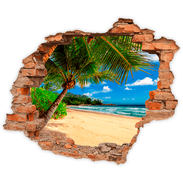 Vinilos Decorativos: Agujero Playa de palmeras 0