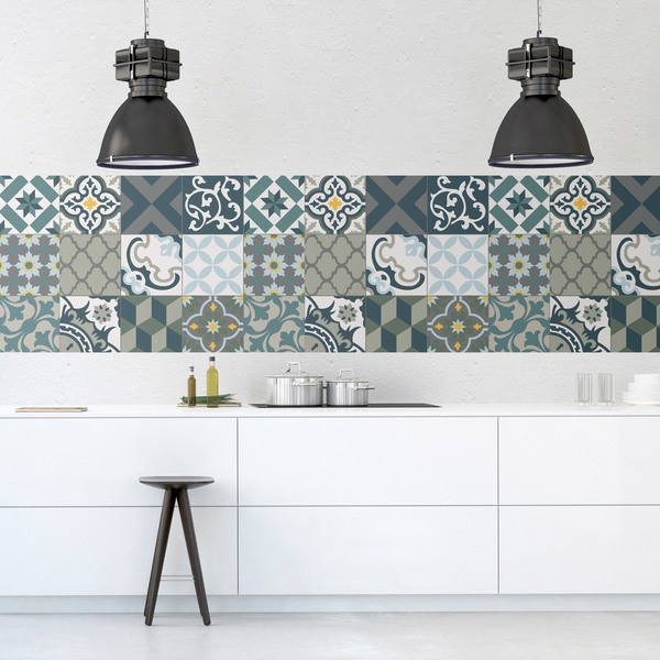 Vinilos Decorativos: Azulejos en tonos verdes oscuros