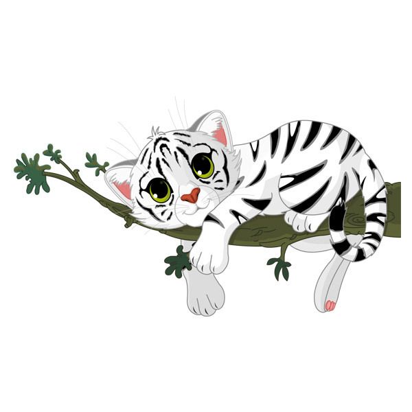 Vinilos Infantiles: Cachorro de tigre blanco sobre una rama