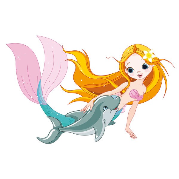Vinilos Infantiles: Sirena y delfín nadando