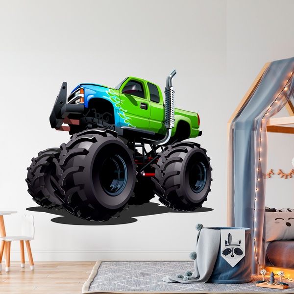 Vinilos Infantiles: Monster Truck verde y azul