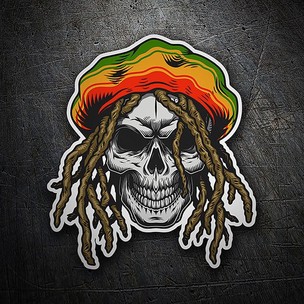 Pegatinas: Calavera Rasta con Gorro y Cabello