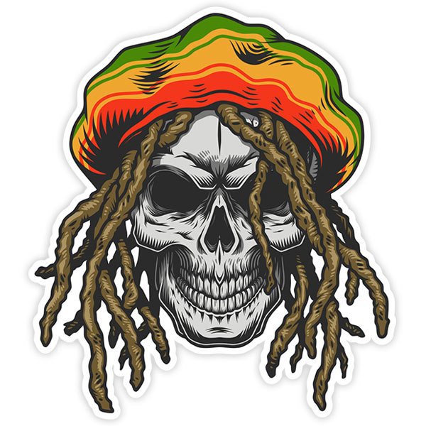 Pegatinas: Calavera Rasta con Gorro y Cabello