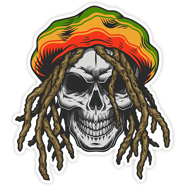 Pegatinas: Calavera Rasta con Gorro y Cabello