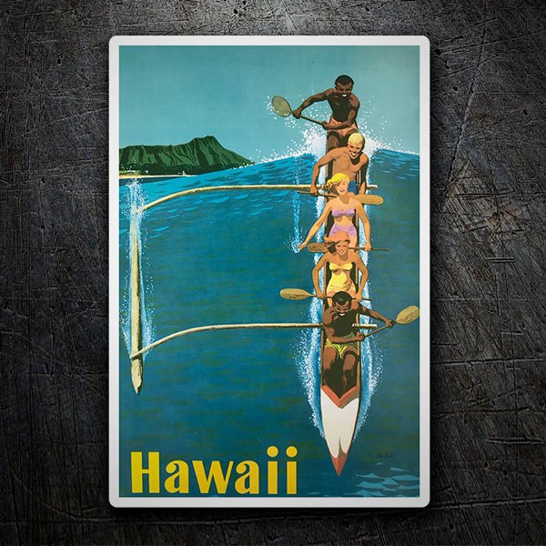 Pegatinas: Canoa en el mar de Hawai 1