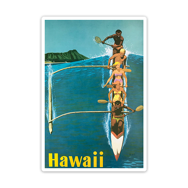 Pegatinas: Canoa en el mar de Hawai 0