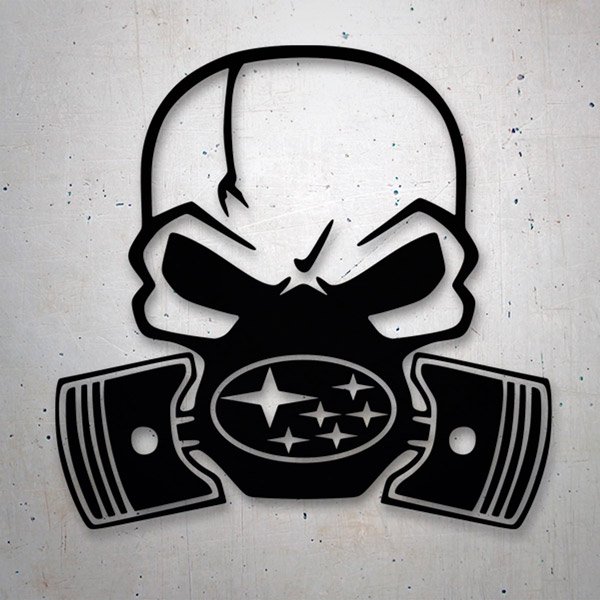 Pegatinas: Calavera Subaru con M&aacute;scara y Pistones