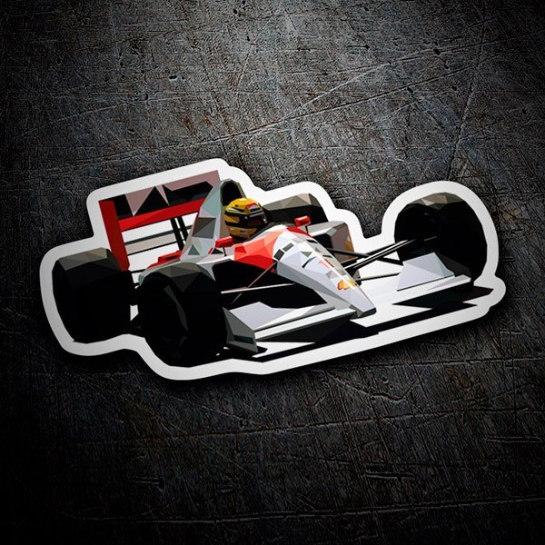Pegatinas: Ayrton Senna en Coche de Carreras Minimalista