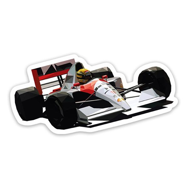 Pegatinas: Ayrton Senna en Coche de Carreras Minimalista