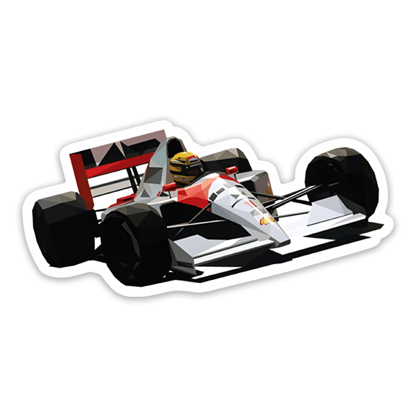Pegatinas: Ayrton Senna en Coche de Carreras Minimalista