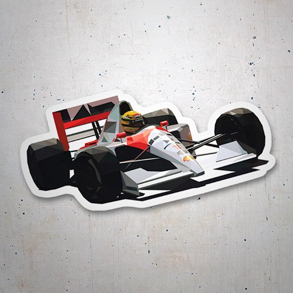 Pegatinas: Ayrton Senna en Coche de Carreras Minimalista