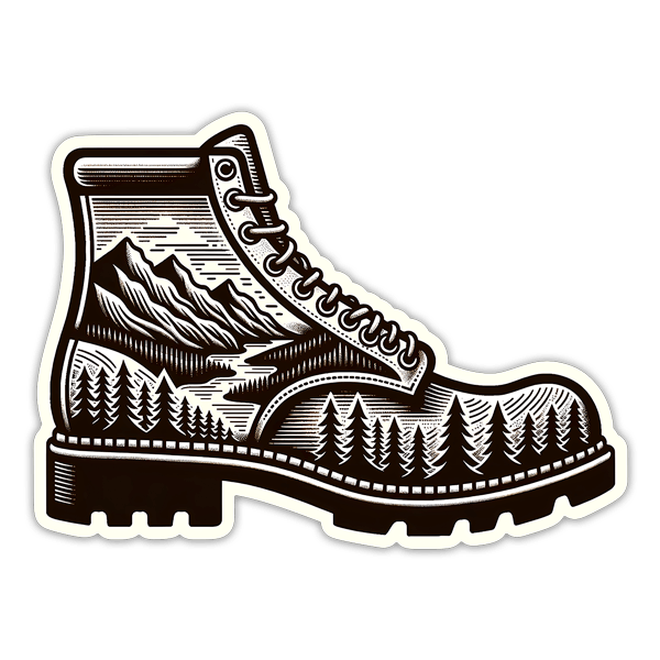 Pegatinas: Botas de montaña paisajísticas blanco y negro