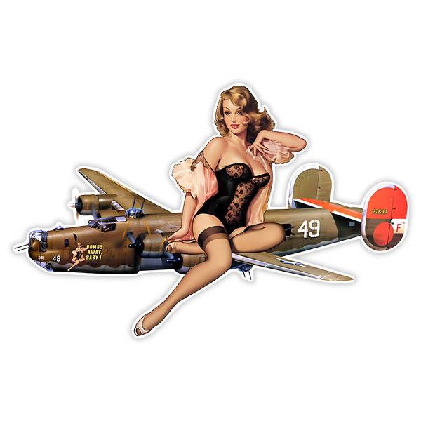 Pegatinas: Pegatina pin-up sobre avión de combate vintage