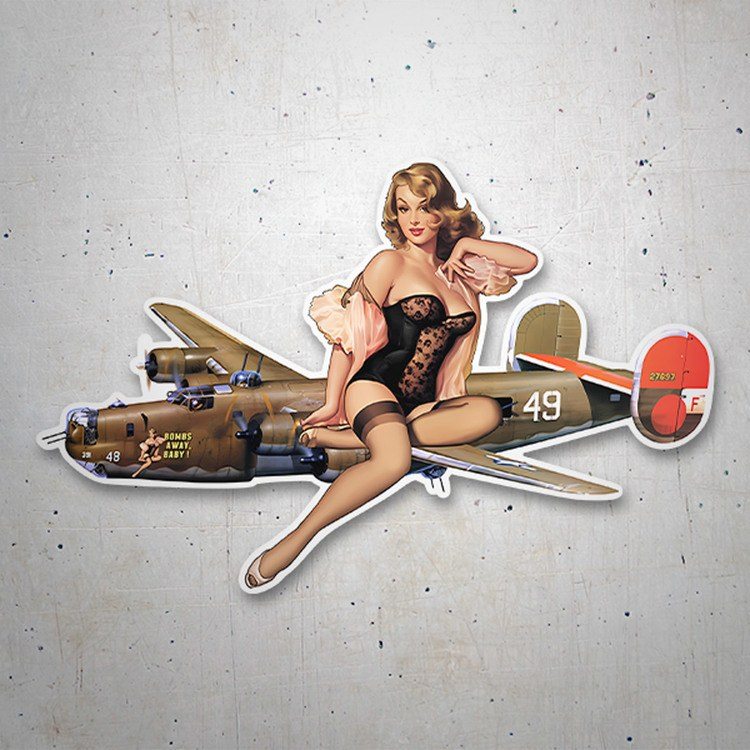 Pegatinas: Pegatina pin-up sobre avión de combate vintage