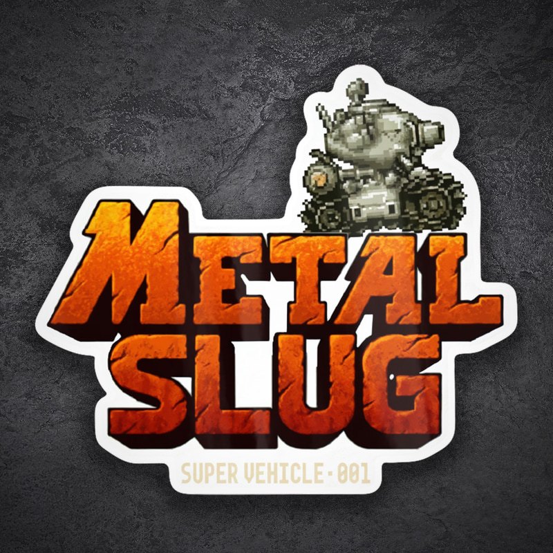 Pegatinas: Logo Metal Slug con Tanque Pixelado
